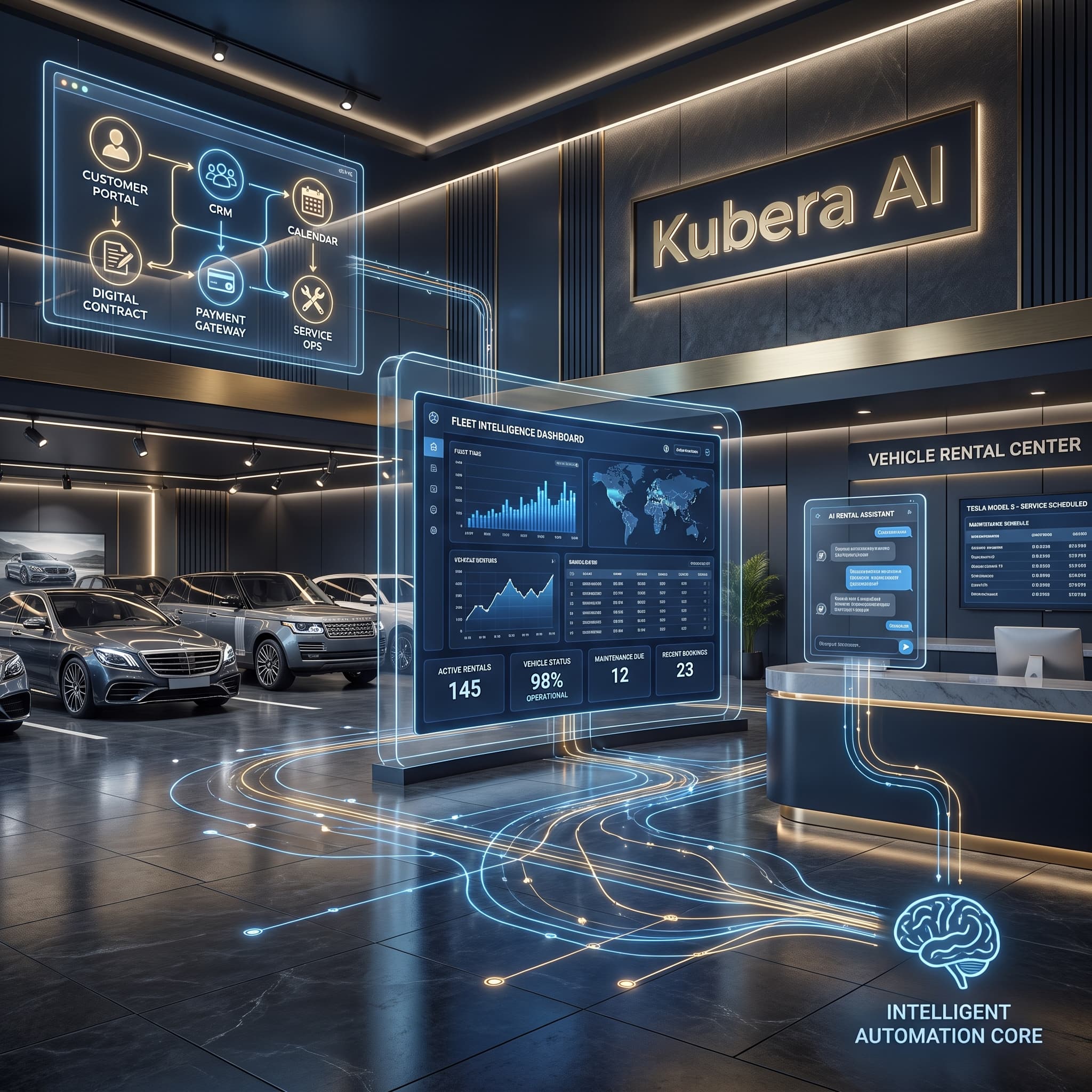 Kubera AI car rental business automation dashboard for Spain